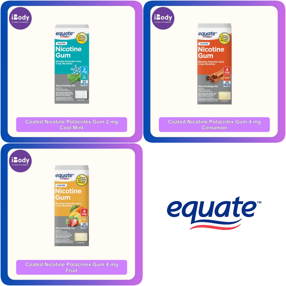 Equate - Coated Nicotine Polacrilex Gum 2 or 4 mg 20 Pieces Stop Smoking Aid หมากฝรั่งนิโคติน ช่วยเลิกบุหรี่
