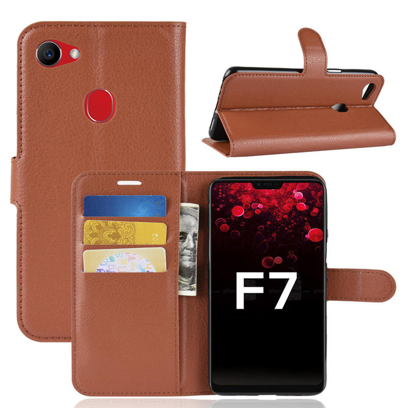 Case OPPO F7 #เคสฝาพับสไตล์กระเป๋าสตางค์หนัง PU ผิวลิ้นจี่สีสันสวยงามทันสมัย