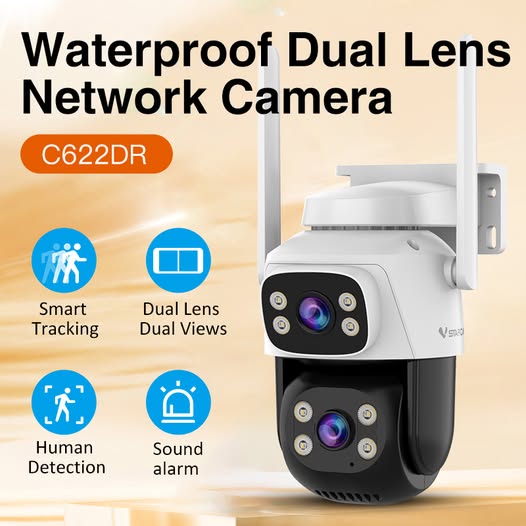 Vstarcam VStarcam กล้องวงจรปิดกล้องใช้ภายนอกแบบสองเลนส์ รุ่นC622DR ความละเอียด1ล้านพิกเซล พูดโต้ตอบได้ #Cam4u ขาว