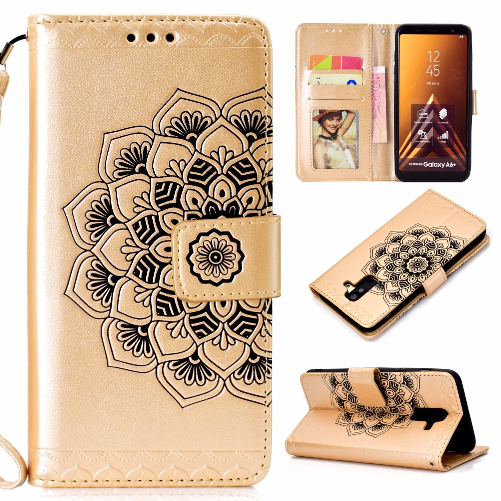 Case Samsung Galaxy A6+ (2018) #เคสฝาพับหนัง PU พิมพ์ลายแมนดาลา