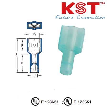หางปลาเสียบแบนตัวเมียหัวเหลี่ยมหุ้มเต็มแบบใส, NYLON-FULLY INSULATED FEMALE DISCONNECTORS