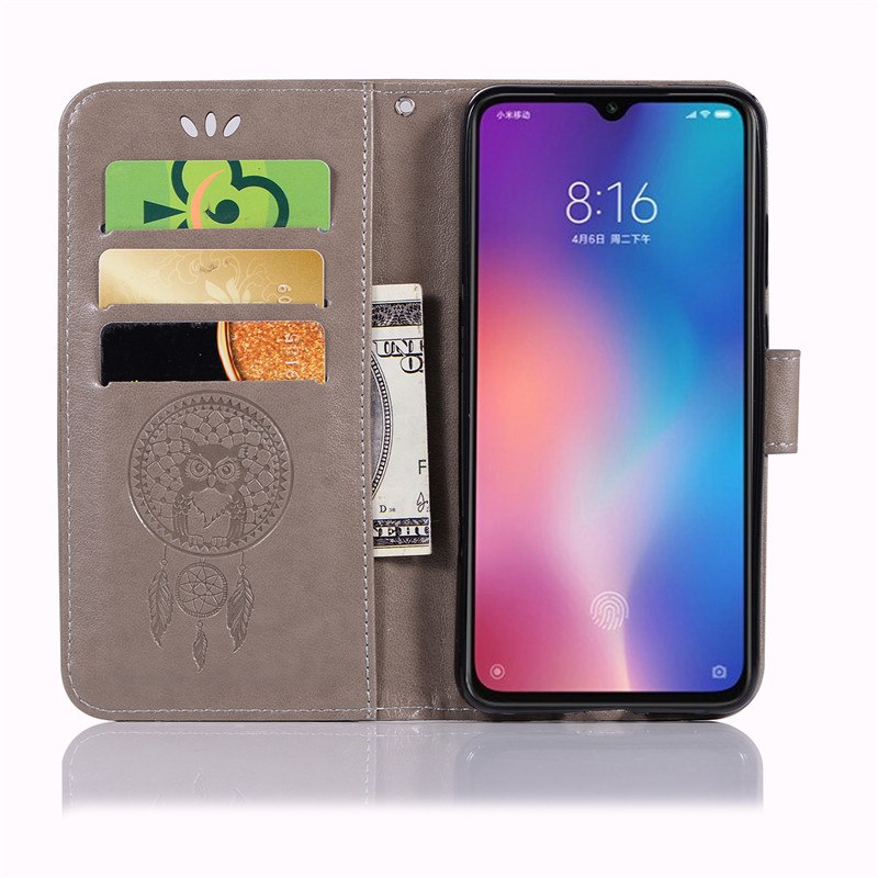 Case Xiaomi Mi 9 #เคสฝาพับแบบกระเป๋าสตางค์ฝาพับหนัง PU ลายนกฮูก Dream Catcher Owl