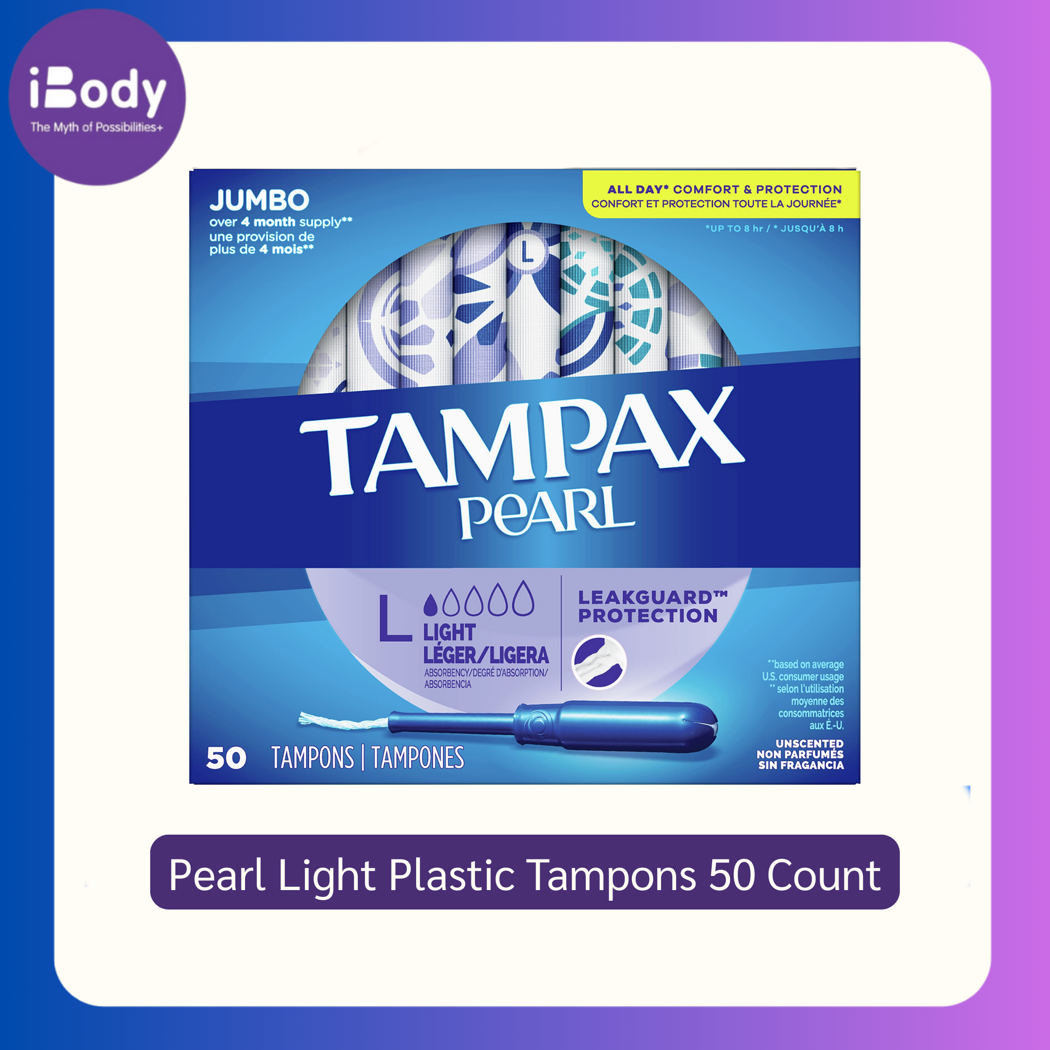 Tampax® Pearl Light Plastic Tampons 18, 36, 50 Count ผ้าอนามัยแบบสอด เหมาะกับวันมาน้อย