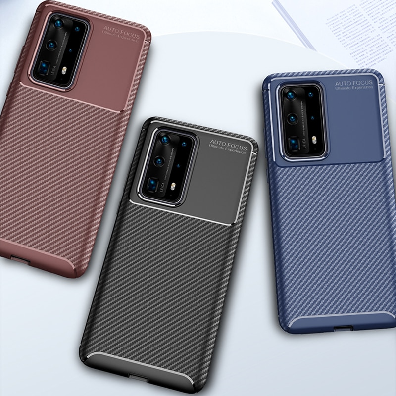 เคส Huawei P40 #เคสฝาหลังนิ่ม Carbon Fiber Drop Resistant TPU