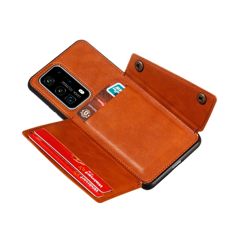 เคส Huawei P40 Pro Plus #เคสแบบฝาหลัง TPU เคลือบหนัง PU มีที่เก็บบัตร PU Leather Coated TPU Card Holder Magnetic Kickstand