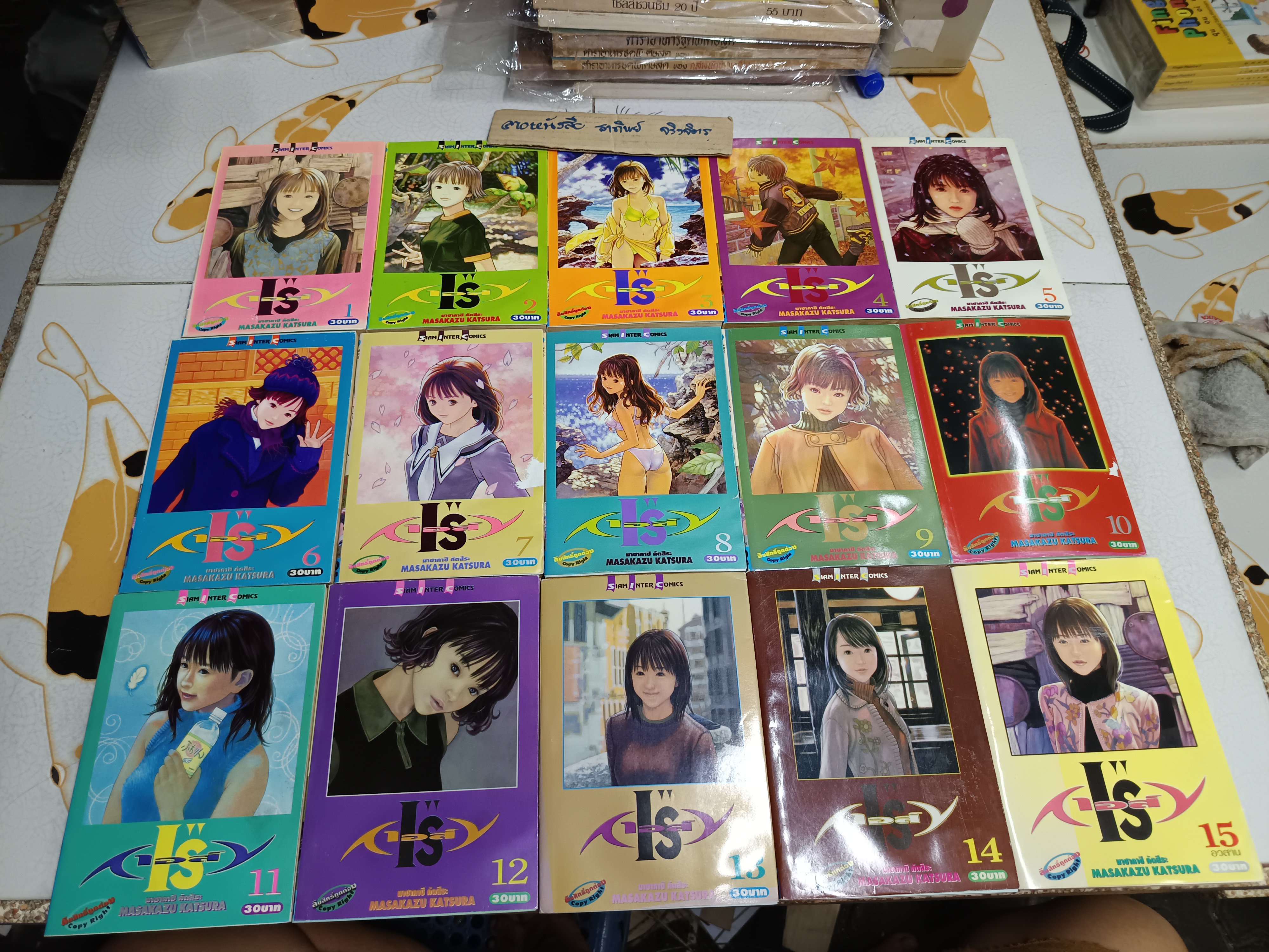 หนังสือการ์ตูน Is (ไอส์) พิมพ์ครั้งแรก (15 เล่มครบชุด) ผลงานของ Masakazu Katsura ** มีคราบน้ำในมุมเดียวกันทุกเล่ม