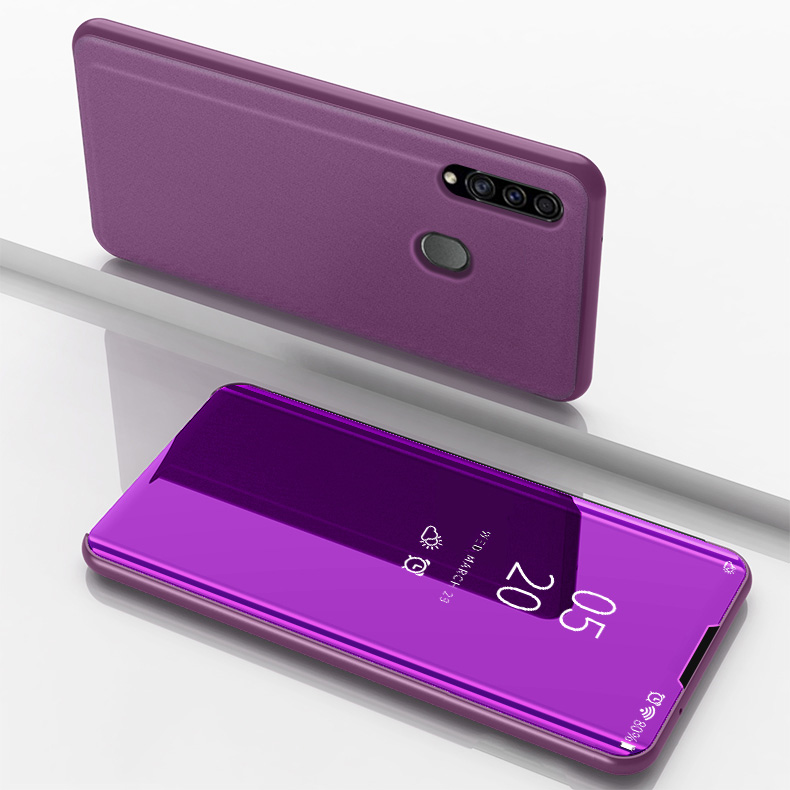 เคส Samsung Galaxy A20s #เคสฝาพับปกโปร่งแสงผิวเงา Electroplating Mirror Surface Window View