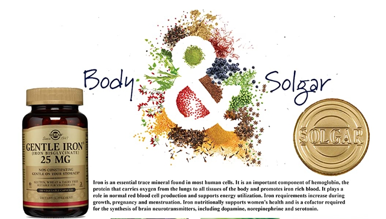 ธาตุเหล็ก Gentle Iron 25 mg 90 Vegetable Capsules (Solgar®) สูตรอ่อนโยนต่อกระเพาะอาหาร