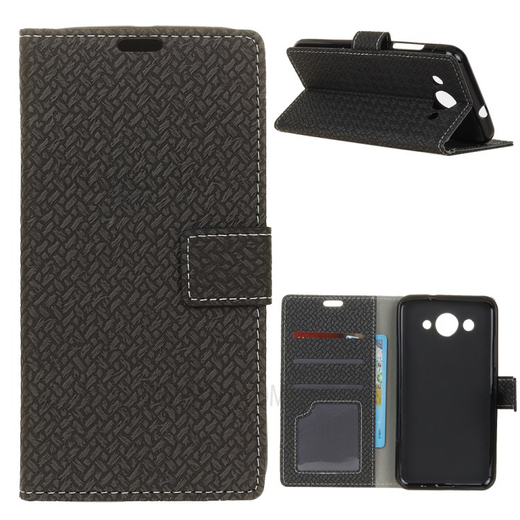 เคส Huawei Y3 (2017) #เคสฝาพับแบบกระเป๋าสตางค์หนัง PU ลายถักทอ