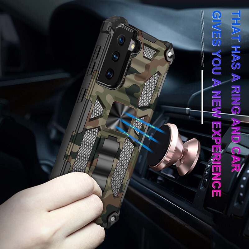 เคส Samsung Galaxy S21+ #เคสแบบฝาหลัง ไฮบริด PC TPU + Kickstand ลายพราง Camouflage Design