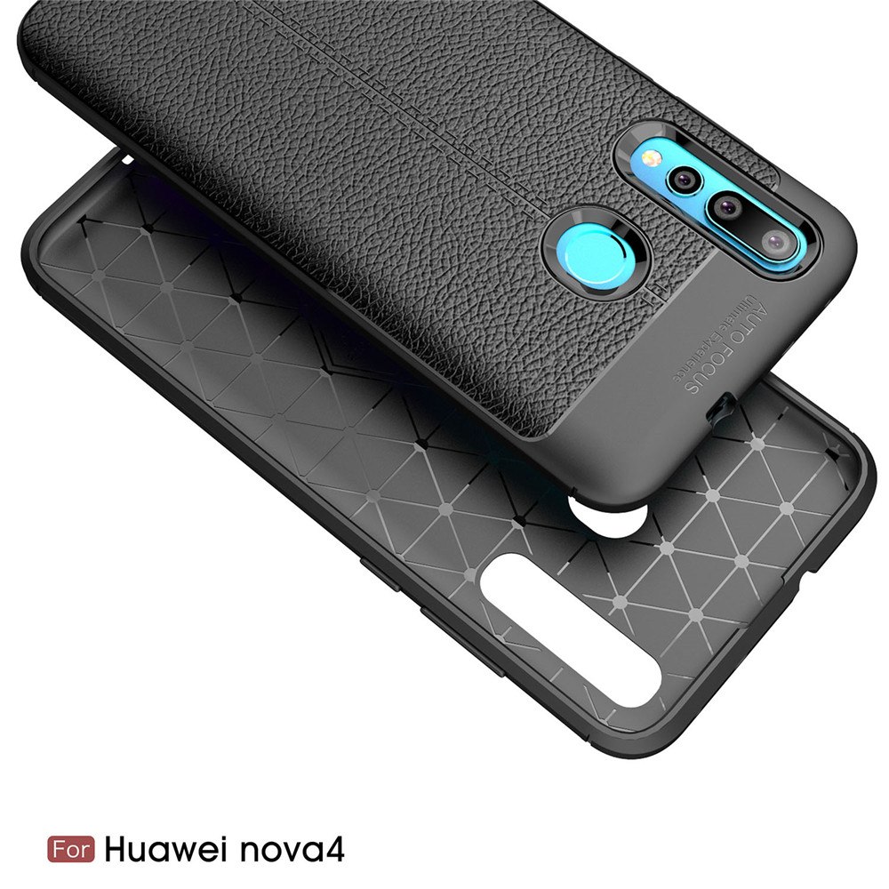 Case Huawei nova 4 #เคสฝาหลัง TPU นิ่มลายหนัง PU ผิวลิ้นจี่ช่วยป้องกันลายนิ้วมือและกันลื่น