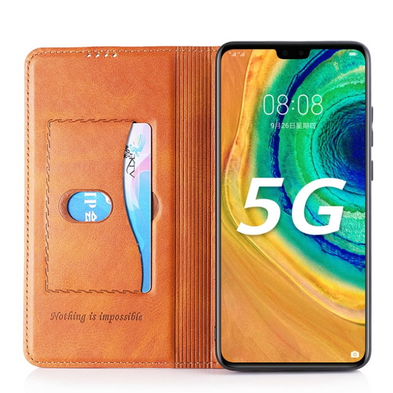 Case Huawei Mate 30 Pro #เคสฝาพับปกหนังสไตล์วินเทจดูดซับอัตโนมัติแบบกระเป๋าสตางค์ Luxury Flip Leather Case Card Holder Stand Magnetic Retro wear-resisting Phone Cover