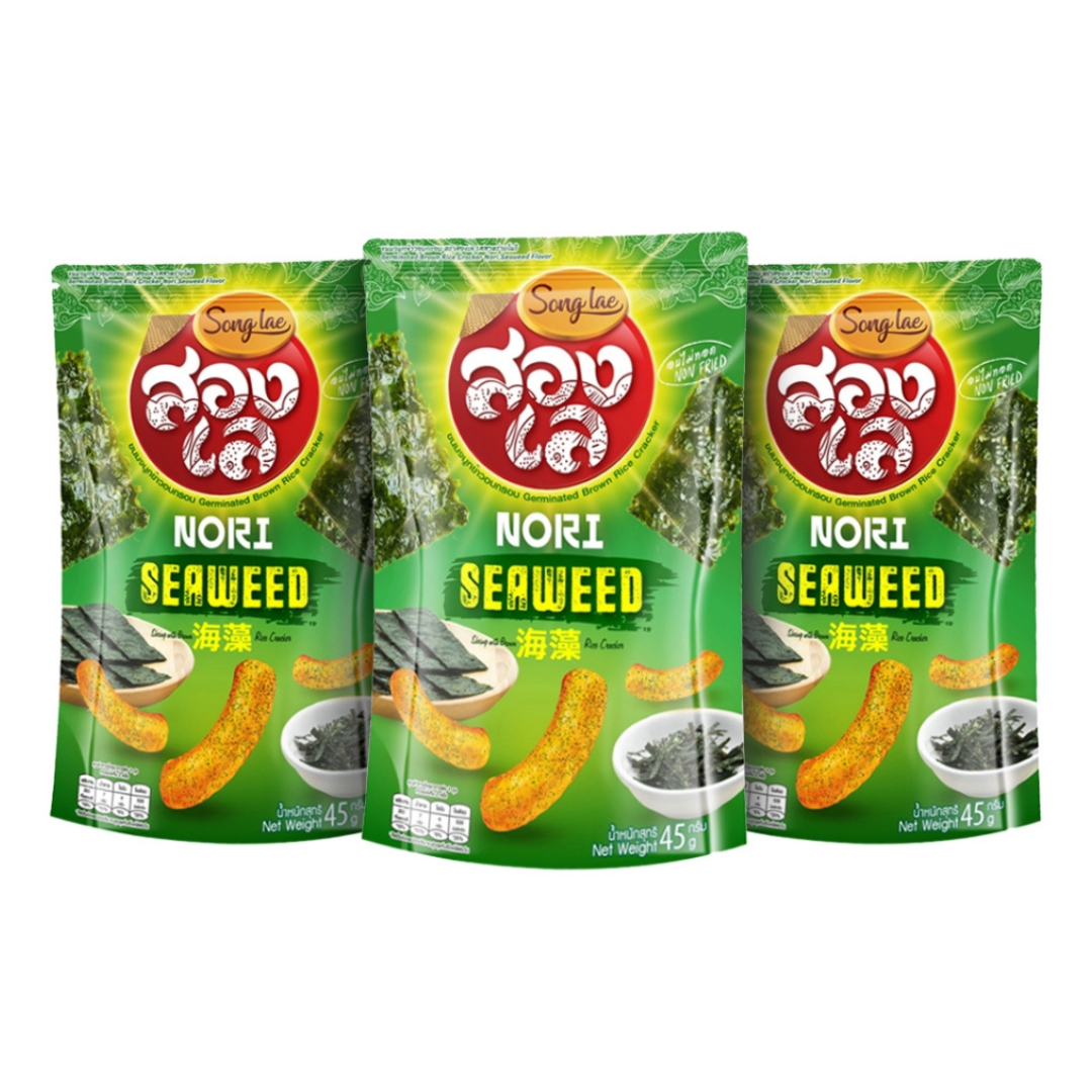 สองเล ขนมจมูกข้าวอบกรอบ รสสาหร่ายโนริ x3 (รสขายดี)