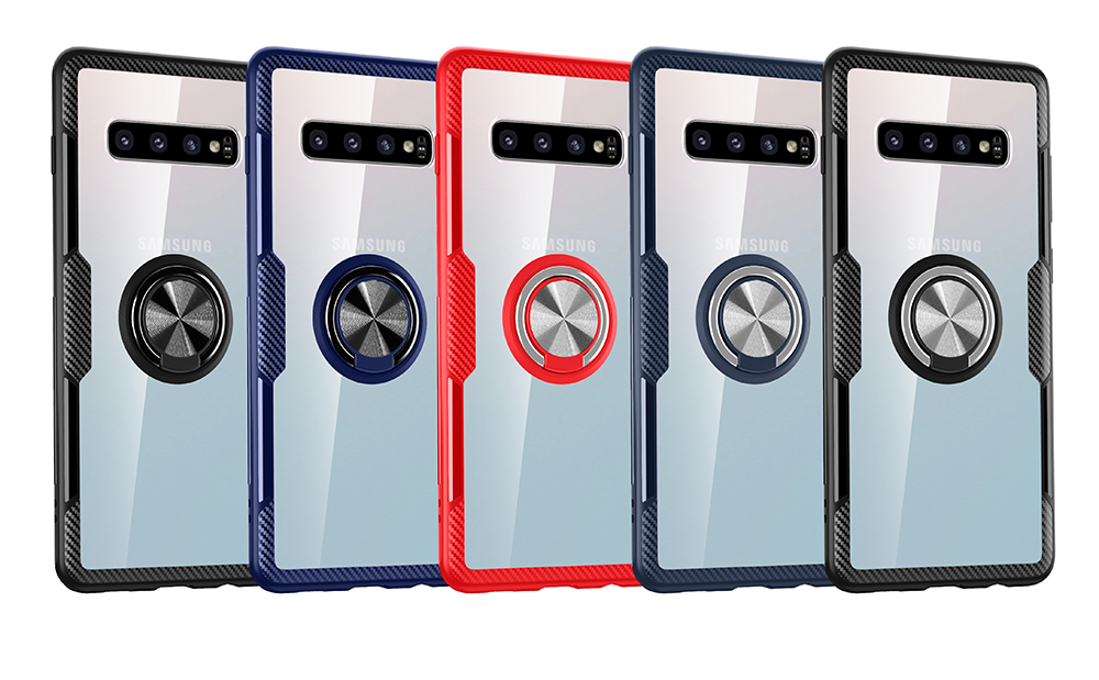 Case Samsung Galaxy S10+ #เคสฝาหลังมีแหวนสวมนิ้ว Finger Ring Kickstand Acrylic Tempered Glass + TPU