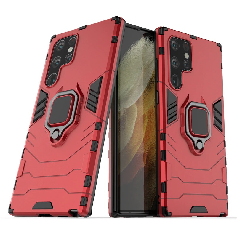 เคส Samsung Galaxy S23 Ultra 5G#เคสฝาหลังพลาสติกแข็ง +TPU Hybrid Case มีแหวนสวมนิ้วโลหะ