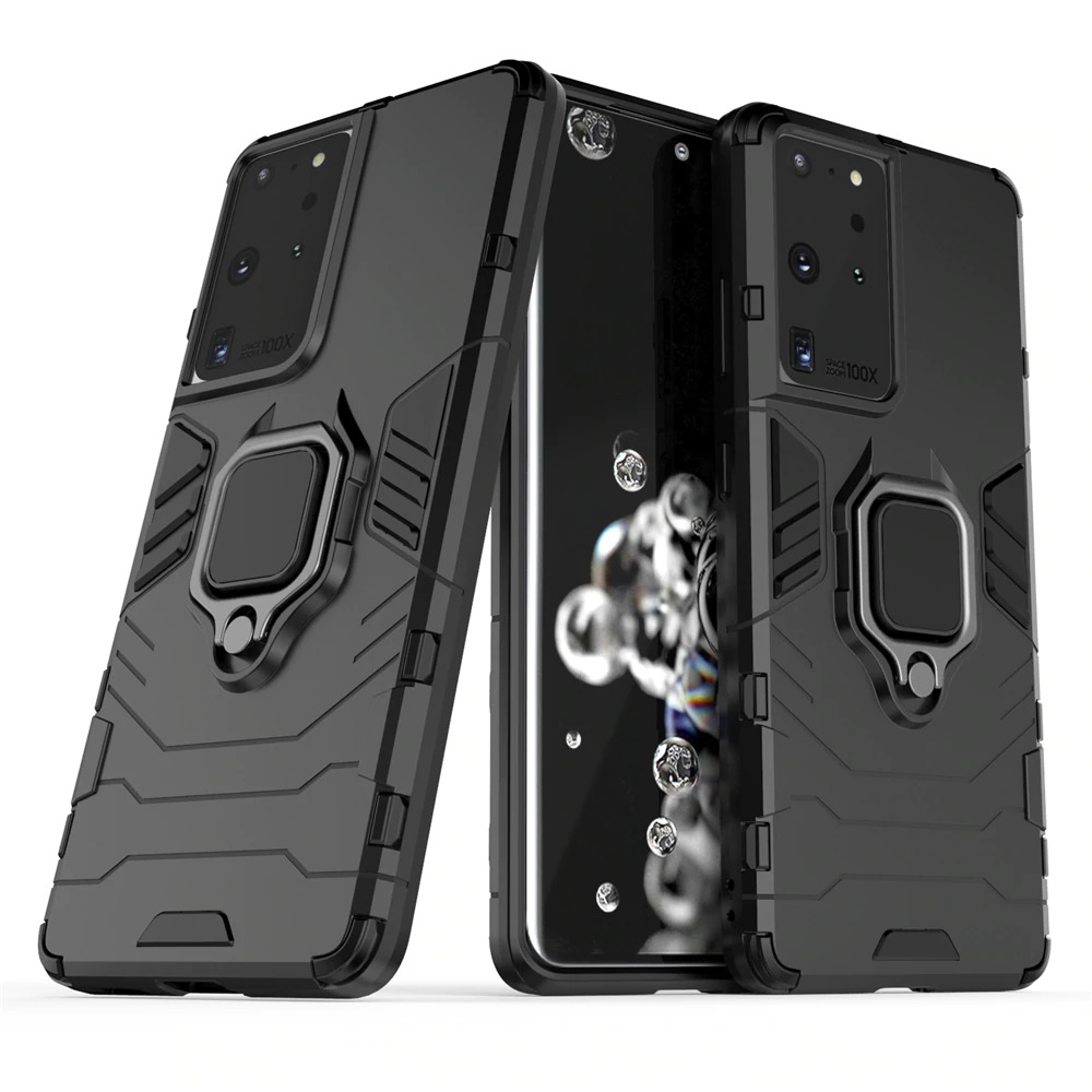 Case Samsung Galaxy S21 Ultra #เคสฝาหลังพลาสติกแข็ง +TPU Hybrid Case มีแหวนสวมนิ้วโลหะ