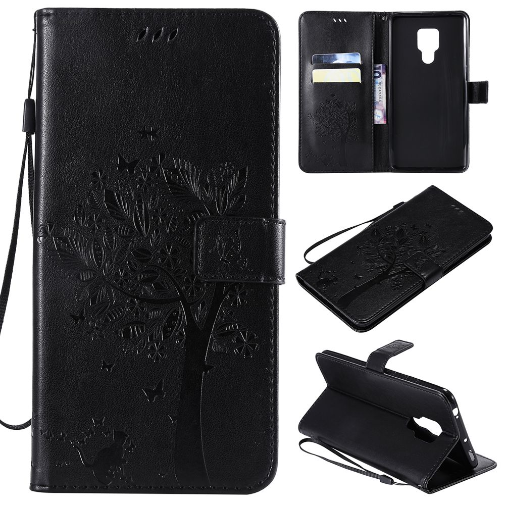 Case Huawei Mate 20 X #เคสฝาพับหนัง PU พิมพ์ลาย Imprint Cat and Tree Pattern Leather Protection Cover