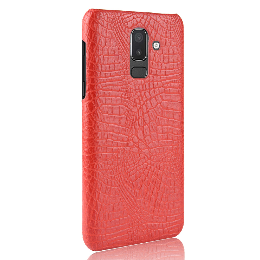 เคส Samsung Galaxy J8 (2018) #เคสฝาหลังพลาสติกแข็งเคลือบหนัง PU ลายผิวหนังจระเข้