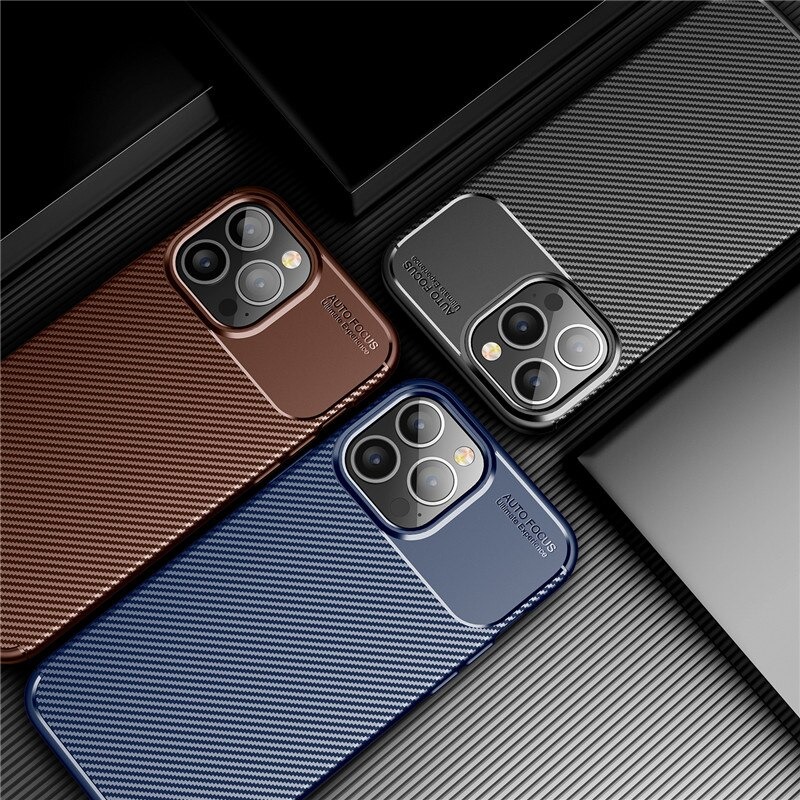 เคส iPhone 14#เคสฝาหลังนิ่ม Carbon Fiber Anti-drop TPU Protection