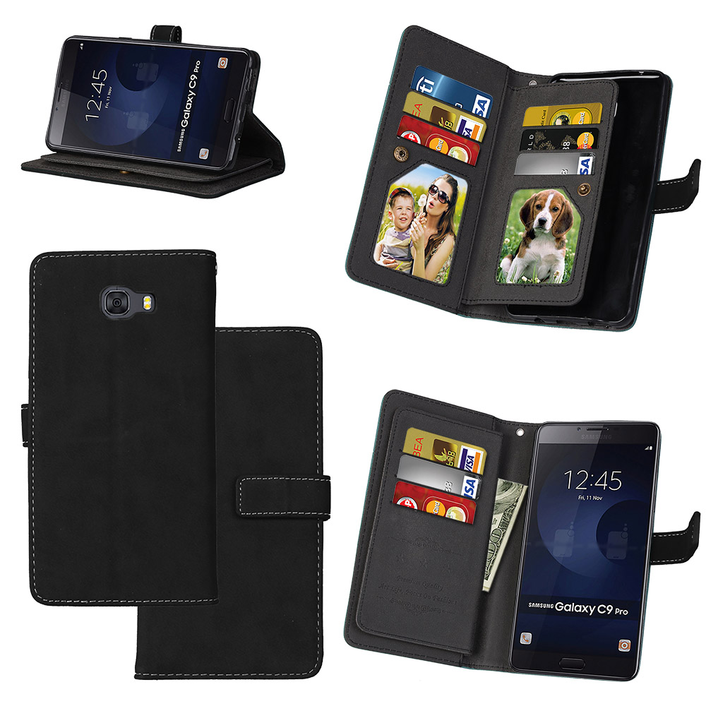 เคส Samsung Galaxy C9 Pro #เคสฝาพับ MatteSkin PU Leather Stand มีช่องใส่นามบัตรพร้อมช่องเสียบการ์ดได้ 9 ใบ