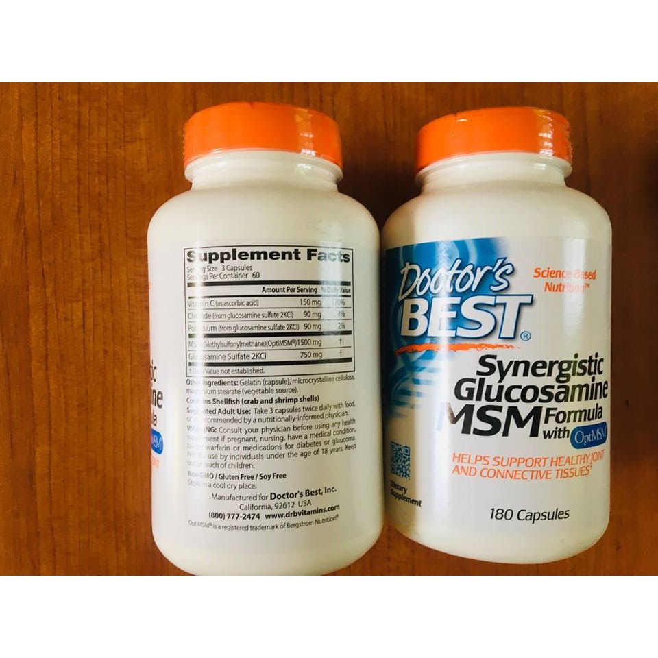 Doctor's Best® Synergistic Glucosamine MSM Formula with OptiMSM® 180 Veggie Caps กลูโคซามีน ซัลเฟต คอนดรอยติน และซัลเฟอร์