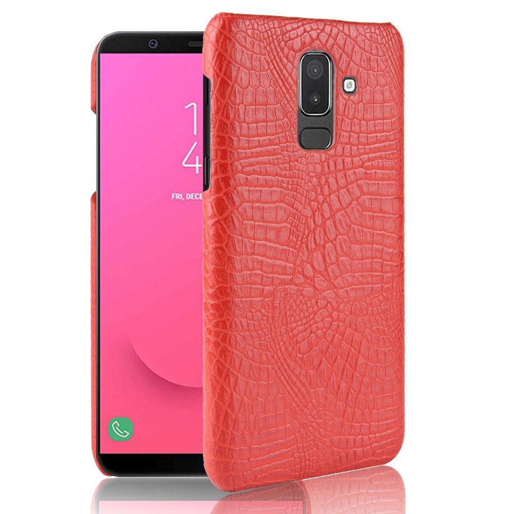 เคส Samsung Galaxy J8 (2018) #เคสฝาหลังพลาสติกแข็งเคลือบหนัง PU ลายผิวหนังจระเข้