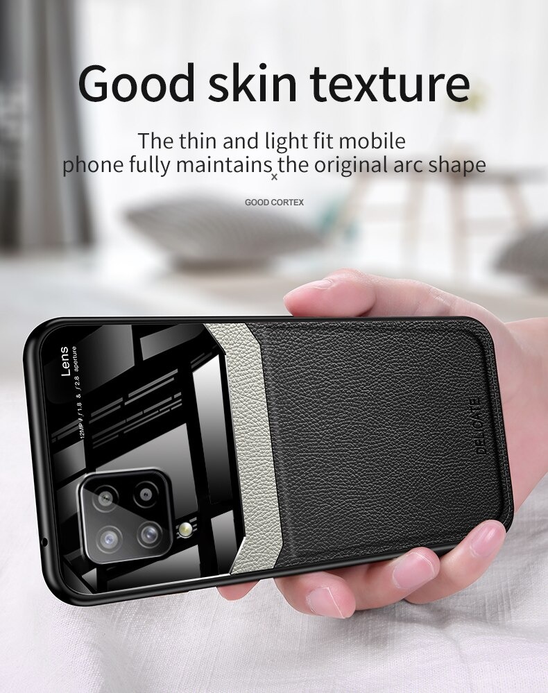 เคส Samsung Galaxy A42 5G #เคสฝาหลังไฮบริด PU +TPU + glass สีทูโทน Shockproof Leather Mirror Glass Silicone Phone Back Cover