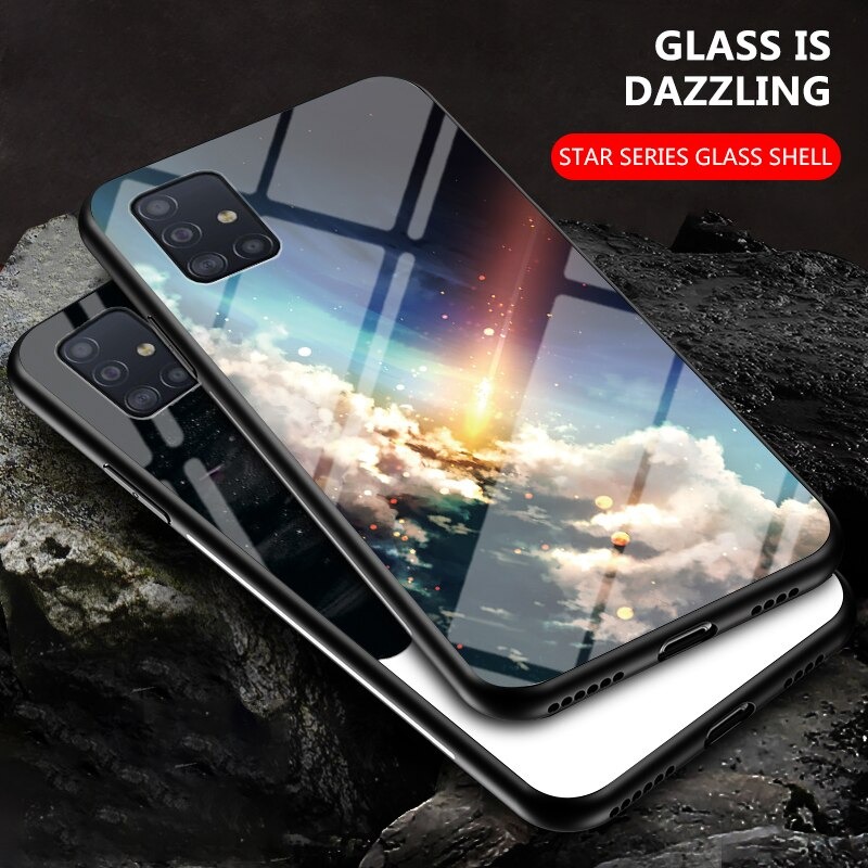 Case Samsung Galaxy M51 #เคสฝาหลัง Gradient Color Glass + PC + TPU Hybrid Case