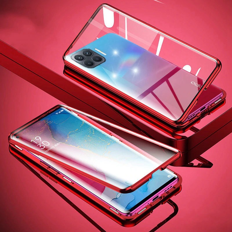 เคส OPPO A93 #เคสฝาครอบกระจกขอบโลหะดูดซับแม่เหล็ก Fully Protection Magnetic Adsorption Glass Metal Phone Protective