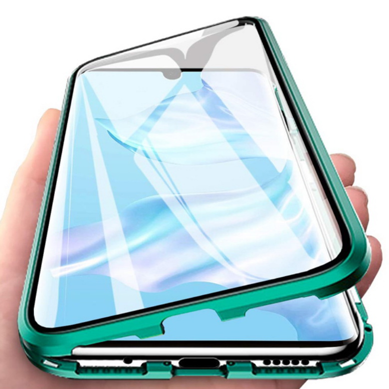 Case Huawei Y7p#เคสฝาครอบกระจกขอบโลหะดูดซับแม่เหล็ก Fully Protection Magnetic Adsorption Glass Metal Phone Protective