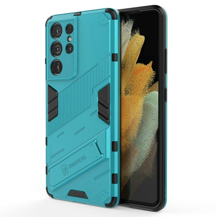 เคส Samsung Galaxy S21 Ultra #เคสฝาหลังพลาสติก ไฮบริด TPU + Kickstand