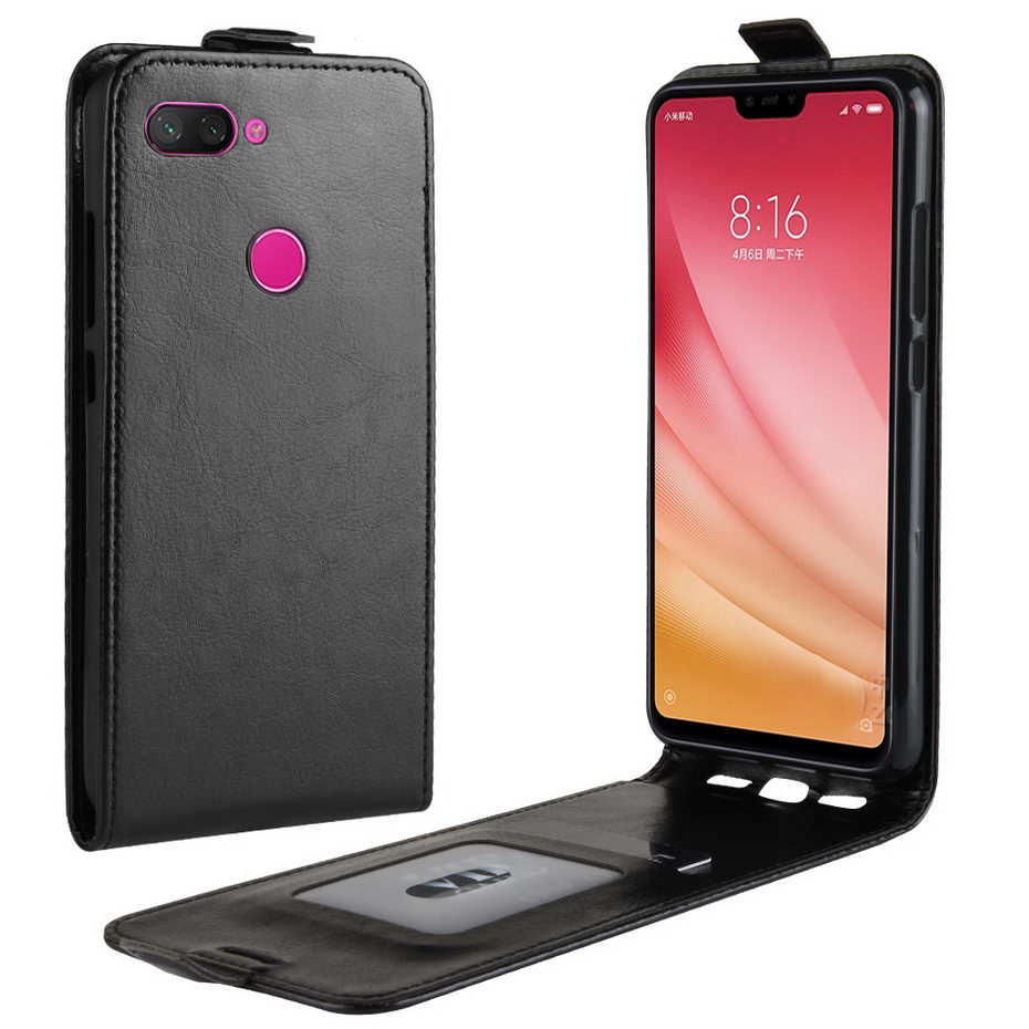 Case Xiaomi Mi 8 Lite #เคสฝาพับหนัง PU Crazy Horse แนวตั้ง พร้อมช่องเสียบการ์ด