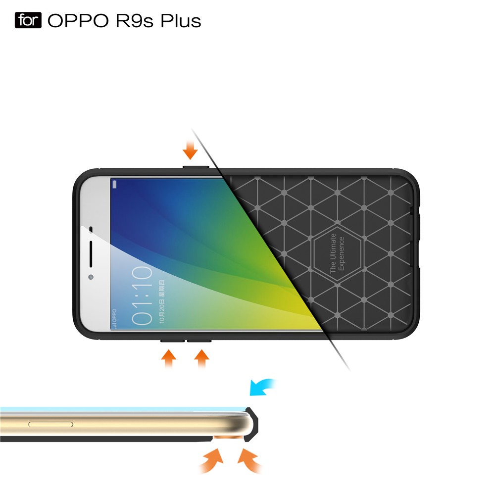 เคส Oppo R9s Plus #เคสฝาหลัง TPU ตกแต่งด้วยคาร์บอนไฟเบอร์ พร้อมส่ง-สีน้ำเงิน