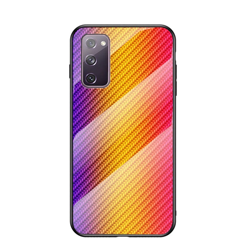 เคส Samsung Galaxy S20 FE / S20 FE 5G #เคสฝาหลัง Gradient Color ลายคาร์บอนไฟเบอร์ Carbon fiber texture Glass Hybrid Soft Silicone Cover
