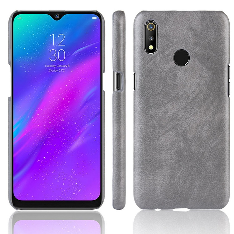 เคส Realme 3 Pro #เคสฝาหลังพลาสติกแข็งเคลือบหนัง PU ลายผิวลิ้นจี่ Litchi Skin Leather Coated