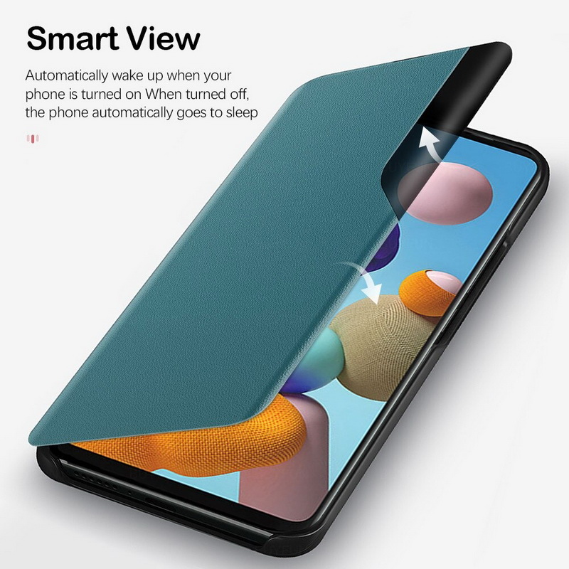 เคส Samsung Galaxy Note 10 Lite #เคสฝาพับเคลือบผิวหนัง PU มีช่องวิวด้านข้างพับวางตั้งได้ Smart Flip kickstand leather Cover