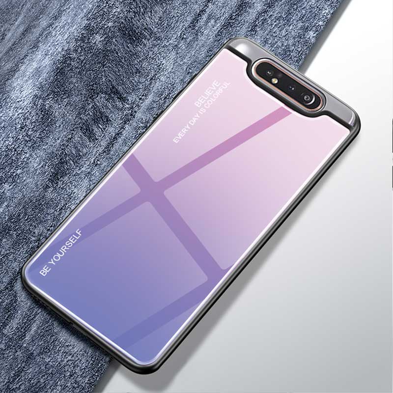Case Samsung Galaxy A80 #เคสฝาหลัง กระจกสีไล่โทนสี Glass + PC + TPU Hybrid Case
