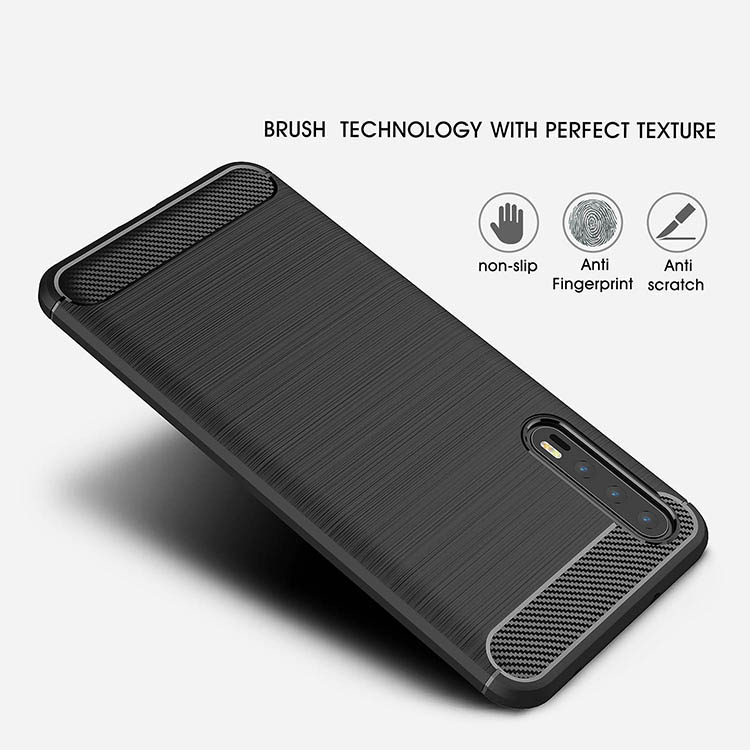 เคส Huawei P20 Pro #เคสฝาหลังตกแต่งคาร์บอนไฟเบอร์ ผิวขัดแปรง Brushered TPU Back Case