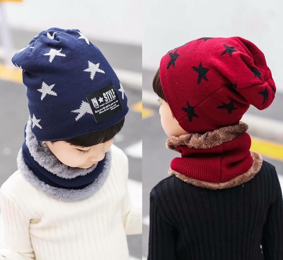 set หมวกไหมพรม สำหรับเด็ก 2 ถึง 14 ปี ลายดาว