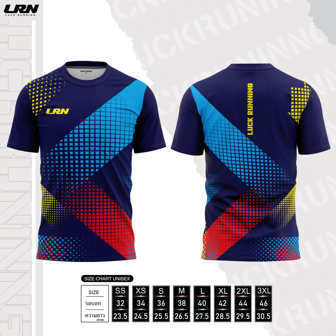 เสื้อวิ่งพิมพ์ลาย LRN Collection 02 เนื้อผ้า Micro Mesh สำหรับวิ่งมาราธอน (MM04) น้ำเงินฟ้า