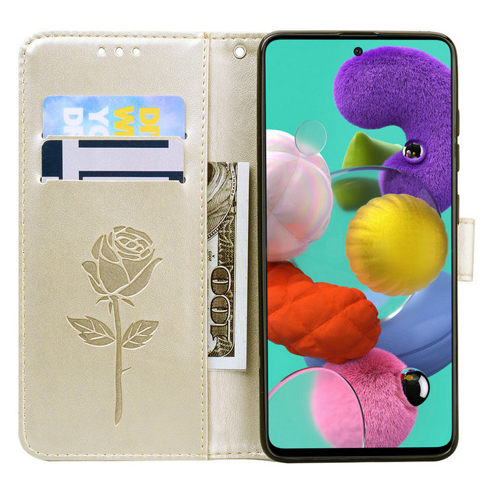 Case Samsung Galaxy A51 #เคสฝาพับหนัง PU ลายดอกกุหลาบแบบกระเป๋าสตางค์ Imprinted Rose Leather