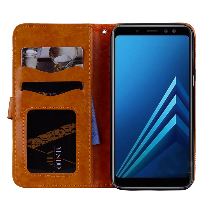 เคส Samsung Galaxy A8+ (2018) #เคสฝาพับหนัง PU ผิวมันสไตล์กระเป๋าสตางค์ลายดอกไม้สวยงามทันสมัย