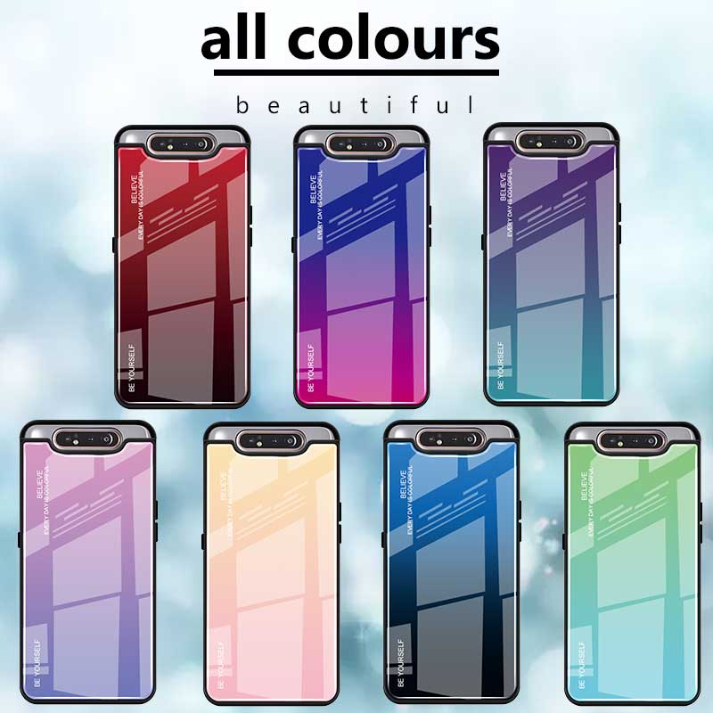 Case Samsung Galaxy A80 # (พร้อมส่ง) เคสฝาหลัง กระจกสีไล่โทนสี Glass + PC + TPU Hybrid Case สี น้ำเงิน/ม่วง