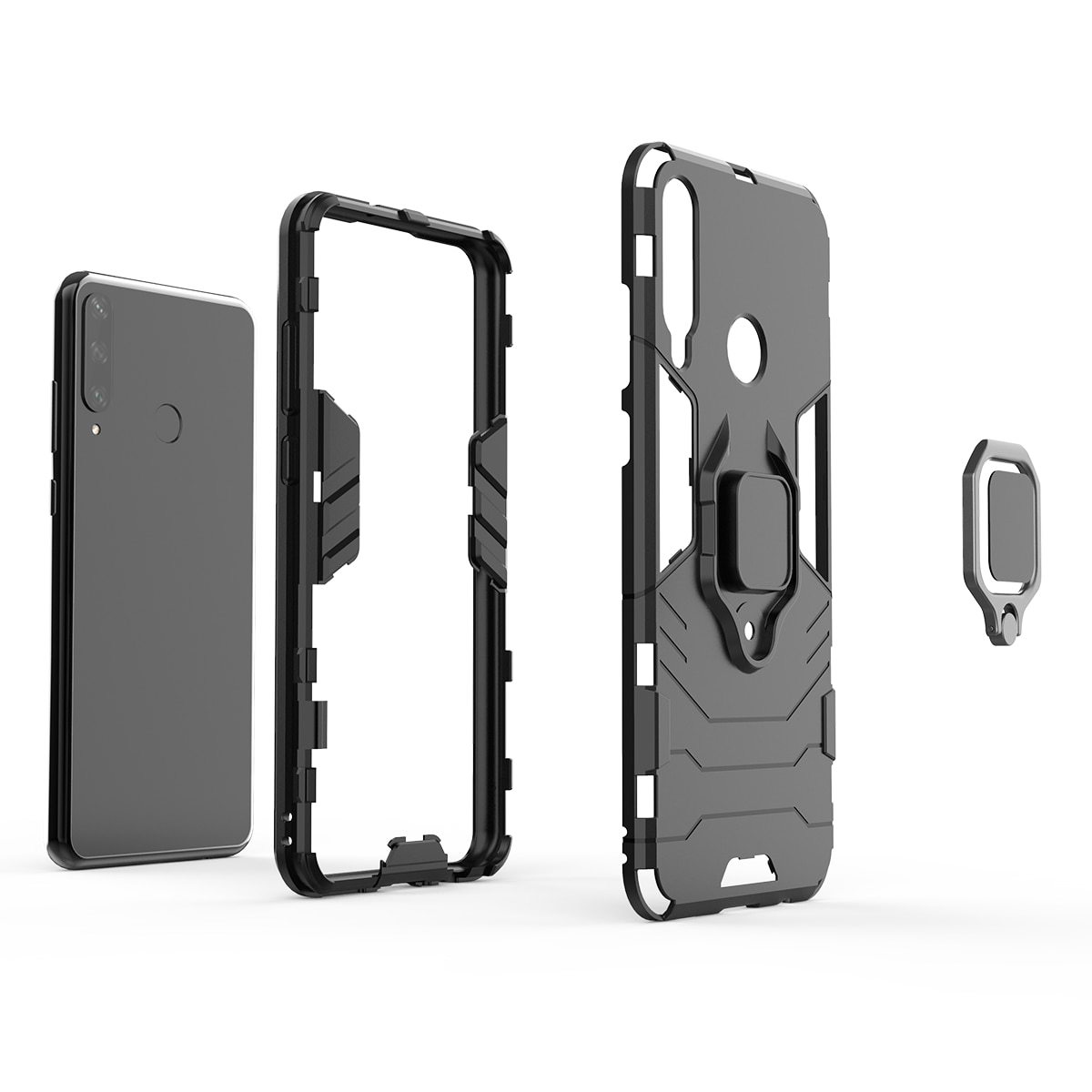 Case Huawei Y6p #เคสฝาหลังพลาสติกแข็ง +TPU Hybrid Case มีแหวนสวมนิ้วโลหะ