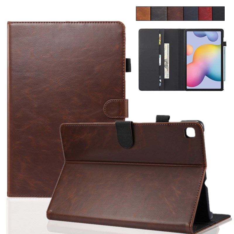 เคส Samsung Galaxy Tab S6 Lite 10.4 SM-P610 SM-P615 SM-P617 #เคสฝาพับหนัง PU ผิวหนังม้า Crazy Horse Texture PU Leather Wallet