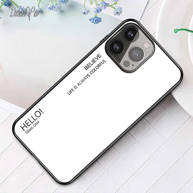 เคส iPhone 13 Pro Max #เคสฝาหลัง Gradient Color Glass + PC + TPU Hybrid Case