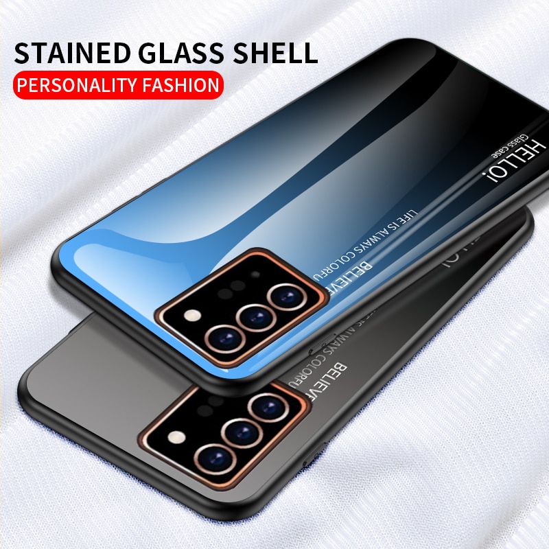 เคส Samsung Galaxy Note 20 #เคสฝาหลัง Gradient Color Glass + PC + TPU Hybrid Case