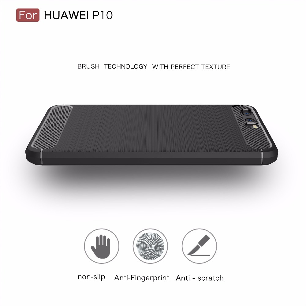 เคส Huawei P10 #เคสTPU +Carbon Fibre Brushed - สีดำ พร้อมส่ง