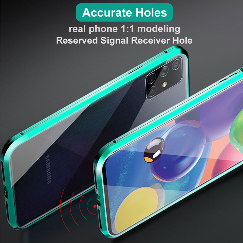 Case Samsung Galaxy A51 #เคสฝาครอบกระจกขอบโลหะดูดซับแม่เหล็ก Fully Protection Magnetic Adsorption Glass Metal Phone Protective