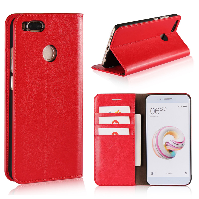 Case Xiaomi Mi A1 #เคสฝาพับสไตล์กระเป๋าสตางค์หนังแท้ผิวหนังม้า Crazy Horse คุณภาพดี